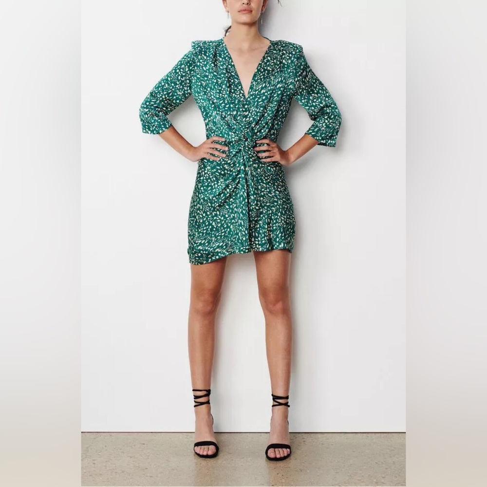 Like New ba&sh Erika Printed Twist Runched Accent Mini Dress Perfect Condition